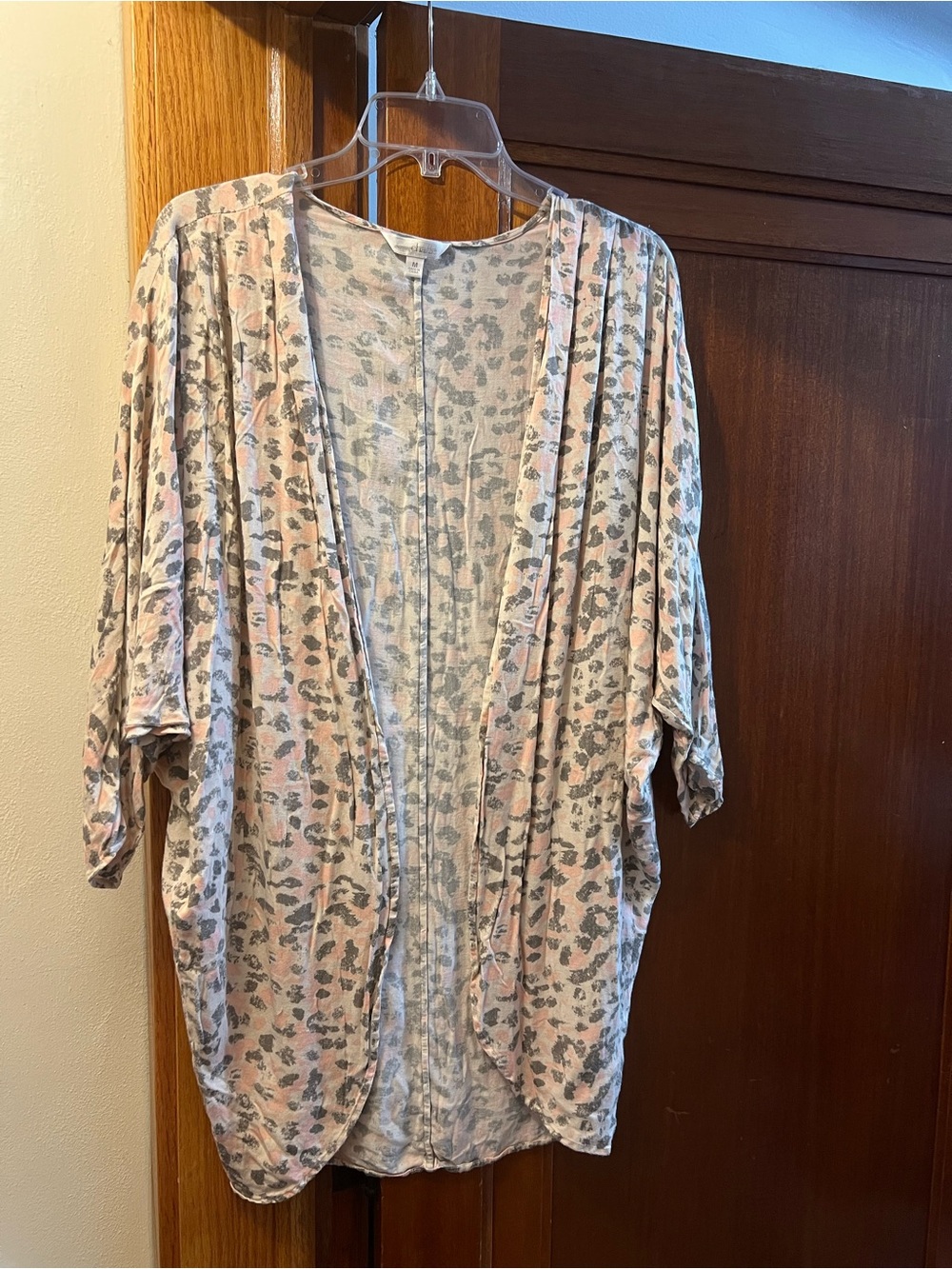 Charming Charlie Pink and Gray Animal Print Cardigan Duster Kimono